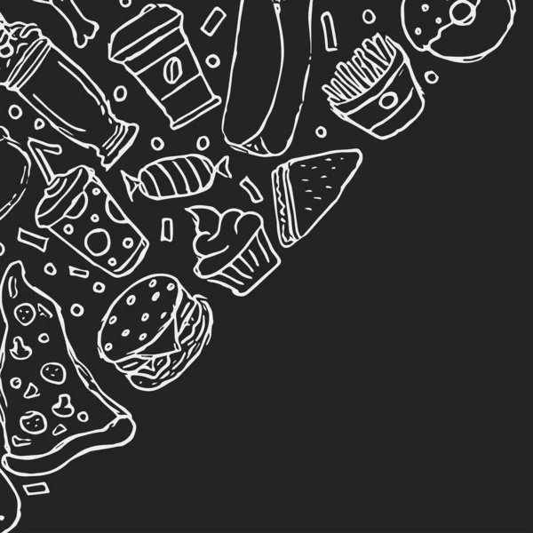 Sfondo Fast Food Con Posto Testo Icone Doodle Fastfood Illustrazione — Foto Stock