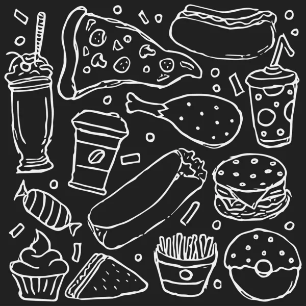 Фаст Фуду Іконки Швидкого Харчування Doodle Мальована Ілюстрація Їжі — стокове фото