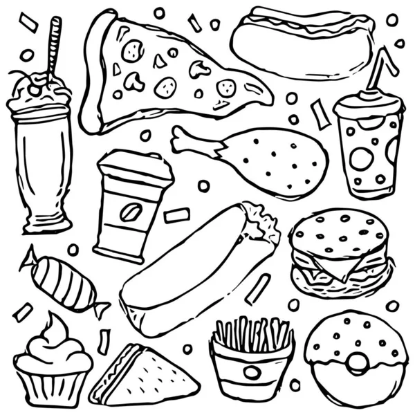Fond Restauration Rapide Doodle Icônes Fastfood Illustration Nourriture Dessinée — Photo