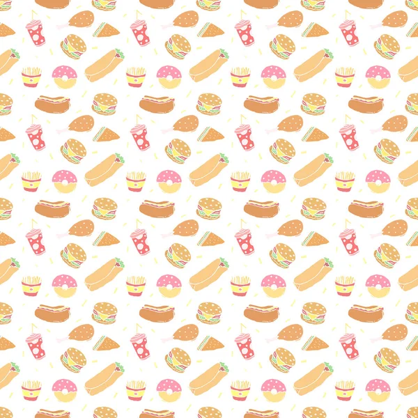 Nahtloses Fast Food Muster Fast Food Hintergrund Doodle Fastfood Ikonen — Stockfoto