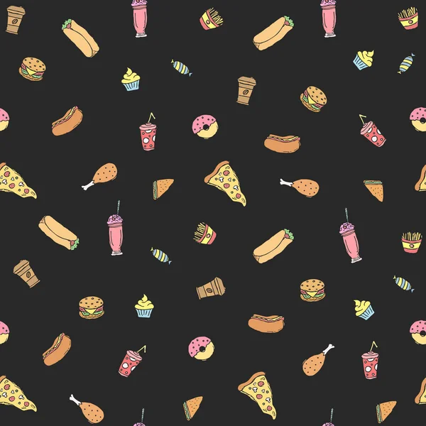 Seamless Fast Food Pattern Fast Food Background Doodle Fastfood Icons — Stock Photo, Image