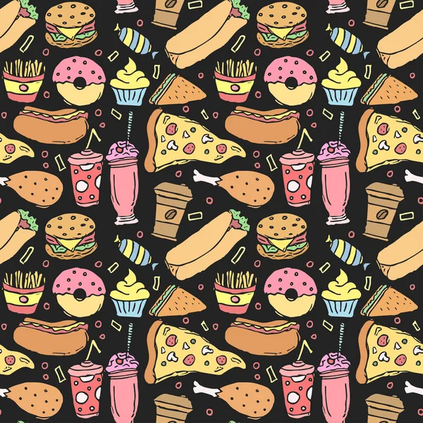 Padrão Fast Food Sem Costura Fundo Fast Food Doodle Ícones — Fotografia de Stock