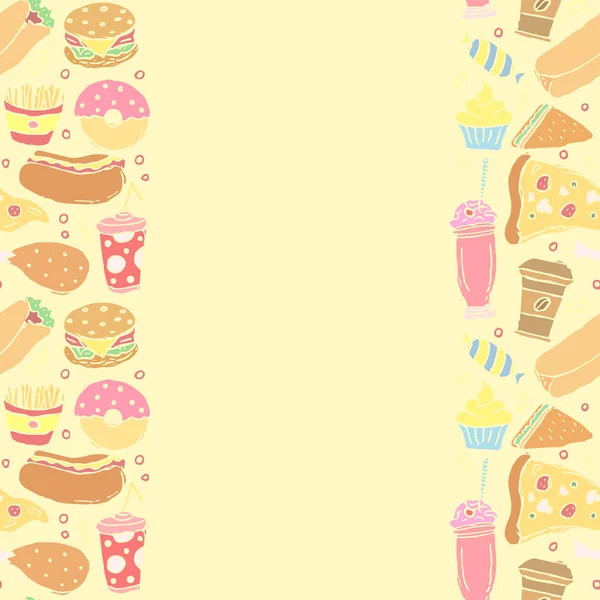 快餐背景 有文字的地方 嘟嘟的快餐图标 绘制食物图解 — 图库照片