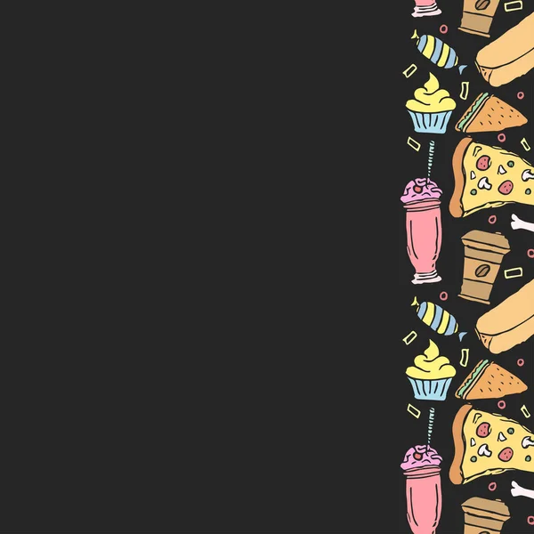 Fast Food Background Χώρο Για Κείμενο Εικονίδια Γρήγορου Φαγητού Σχεδιασμένη — Φωτογραφία Αρχείου
