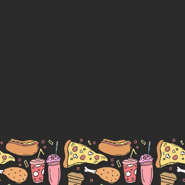 Fast Food Hintergrund Mit Platz Für Text Doodle Fastfood Ikonen — Stockfoto