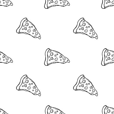 Kusursuz pizza kalıbı. Pizza arka planı çizilmiş. Doodle vektör pizza çizimi