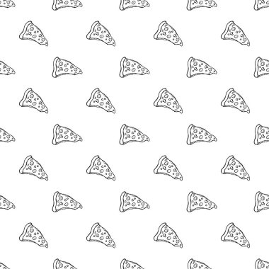 Kusursuz pizza kalıbı. Pizza arka planı çizilmiş. Doodle vektör pizza çizimi