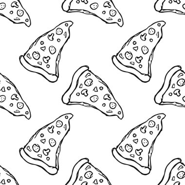 Kusursuz pizza kalıbı. Pizza arka planı çizilmiş. Doodle vektör pizza çizimi