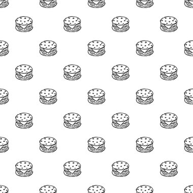 Kusursuz hamburger deseni. Çizilmiş hamburger arka planı. Doodle vektör hamburger illüstrasyonu
