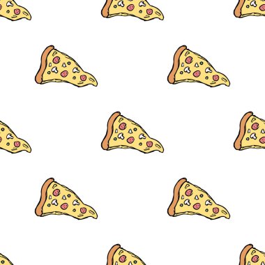 Kusursuz pizza kalıbı. Pizza arka planı çizilmiş. Doodle vektör pizza çizimi