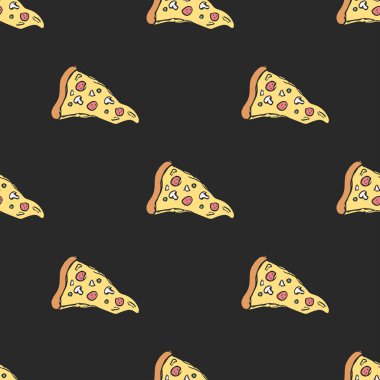 Kusursuz pizza kalıbı. Pizza arka planı çizilmiş. Doodle vektör pizza çizimi