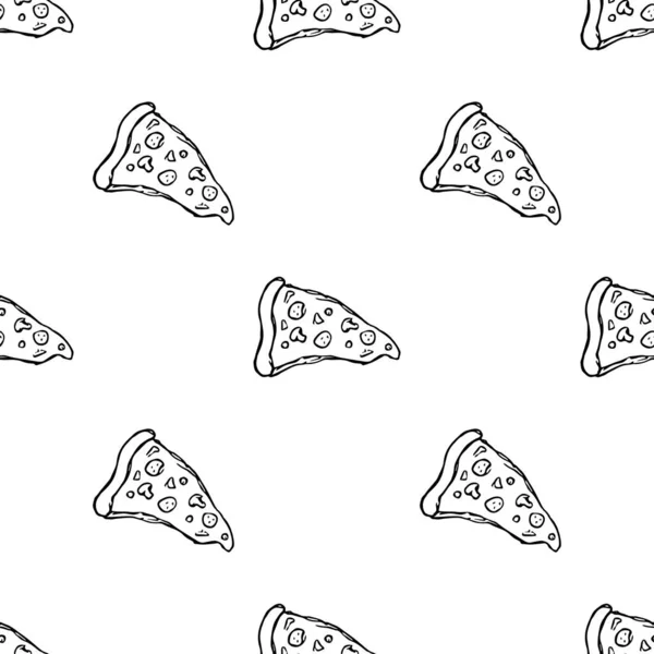 Nahtloses Pizzamuster Gezeichnete Pizza Hintergrund Doodle Vektorpizza Illustration — Stockvektor
