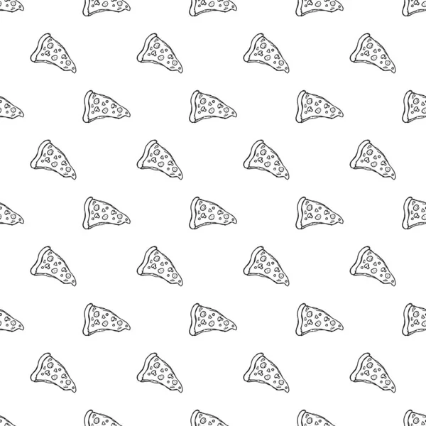 Seamless Pizza Pattern Drawn Pizza Background Doodle Vector Pizza Illustration — Stock Vector