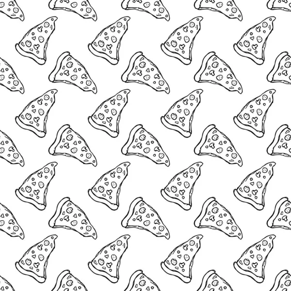 无缝饼图案 画披萨背景 Doodle矢量比萨饼示例 — 图库矢量图片