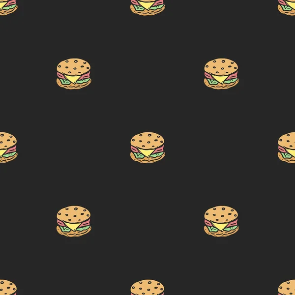 Kusursuz Hamburger Deseni Çizilmiş Hamburger Arka Planı Doodle Vektör Hamburger — Stok Vektör