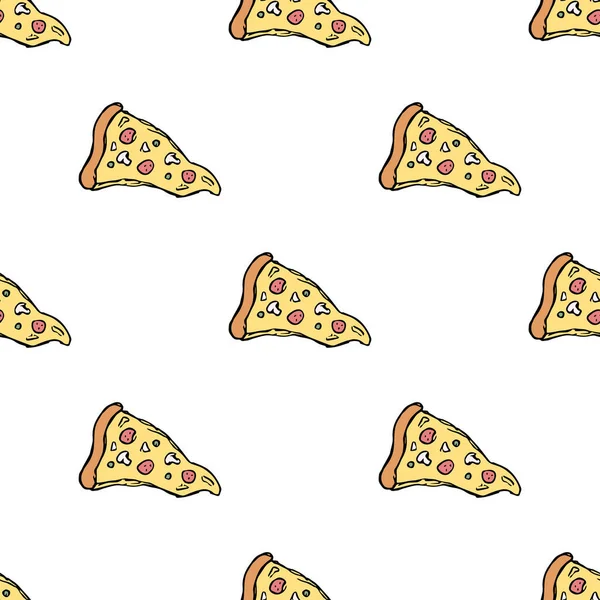 无缝饼图案 画披萨背景 Doodle矢量比萨饼示例 — 图库矢量图片