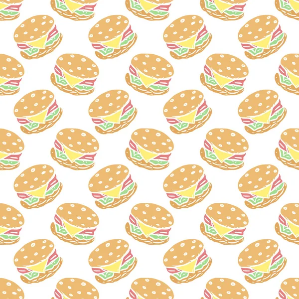 Bezešvé Hamburgery Nakreslený Pozadí Hamburgeru Doodle Vektorový Hamburger Ilustrace — Stockový vektor