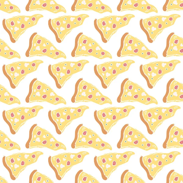 Seamless Pizza Pattern Drawn Pizza Background Doodle Vector Pizza Illustration — Stock Vector