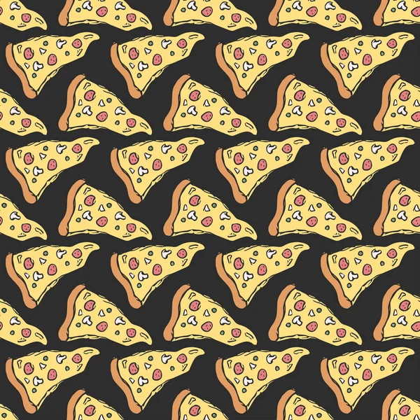 Kusursuz Pizza Kalıbı Pizza Arka Planı Çizilmiş Doodle Vektör Pizza — Stok Vektör