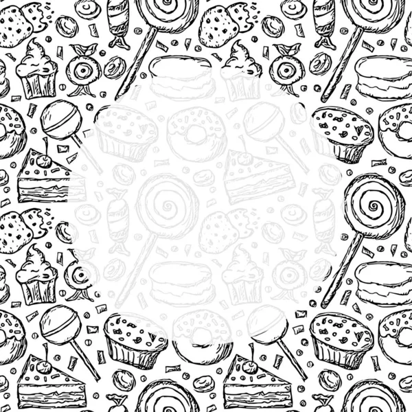 Fundo Comida Com Lugar Para Texto Ilustração Alimentos Desenhados — Fotografia de Stock