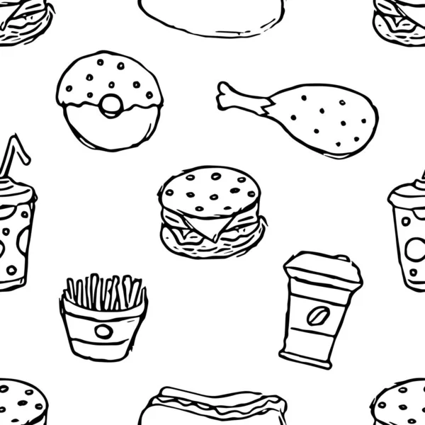 Płynny Wzorzec Fast Food Tło Fast Food Ikony Fast Food — Zdjęcie stockowe
