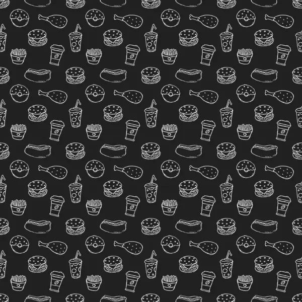 Seamless Fast Food Pattern Fast Food Background Doodle Fastfood Icons — Stock Photo, Image