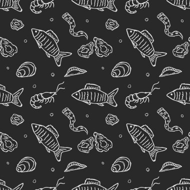 Kusursuz deniz ürünleri deseni. Deniz mahsulleri arkaplanı