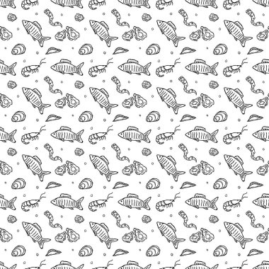 Kusursuz deniz ürünleri deseni. Deniz mahsulleri arkaplanı