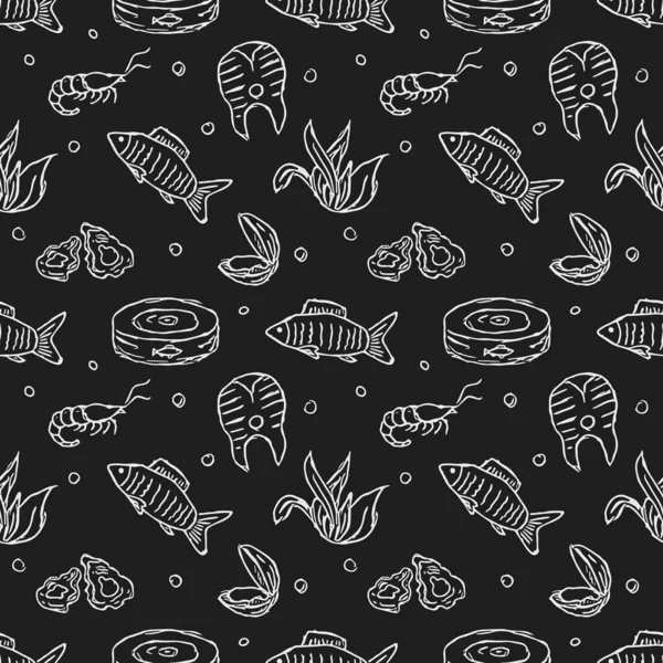 Seamless Seafood Pattern Drawn Seafood Background — Stock Vector