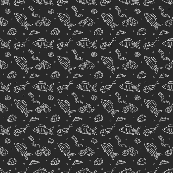 Seamless Seafood Pattern Drawn Seafood Background — Stock Vector