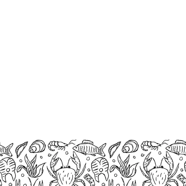 Meeresfrüchte Hintergrund Gezeichnete Meeresfrüchte Illustration Mit Platz Für Text — Stockvektor