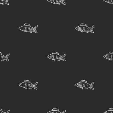 Kusursuz balık deseni. Balık arka planı çizilmiş. Deniz ürünleri illüstrasyonu