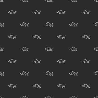 Kusursuz balık deseni. Balık arka planı çizilmiş. Deniz ürünleri illüstrasyonu