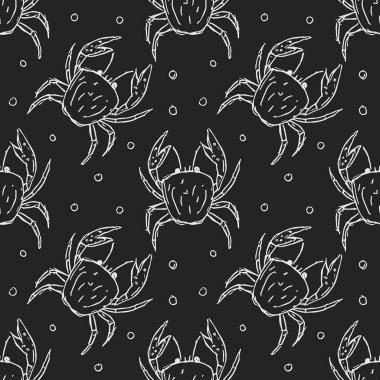 Yengeçlerde pürüzsüz desen. Yengeç ikonlu Doodle vektörü. Yengeç deseni çizildi