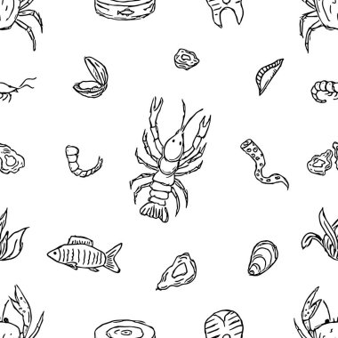  Kusursuz deniz ürünleri deseni. Deniz mahsulleri arkaplanı