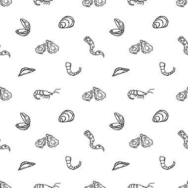  Kusursuz deniz ürünleri deseni. Deniz mahsulleri arkaplanı