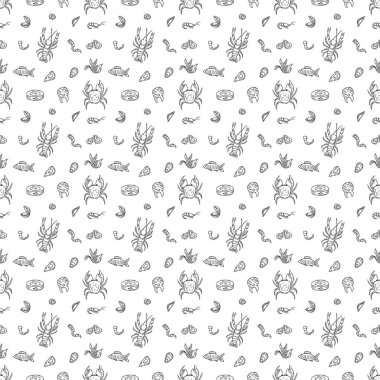  Kusursuz deniz ürünleri deseni. Deniz mahsulleri arkaplanı