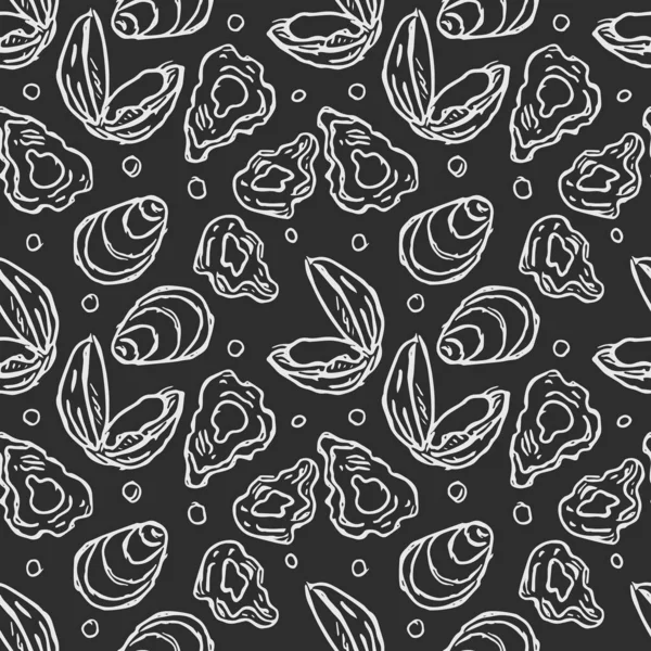 シームレスなシーフードパターン 描かれた魚介類の背景 — ストックベクタ