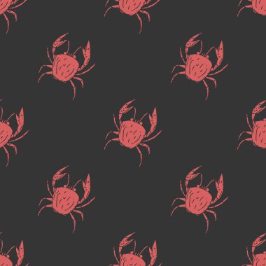 Yengeçlerde pürüzsüz desen. Yengeç ikonlu Doodle vektörü. Yengeç deseni çizildi