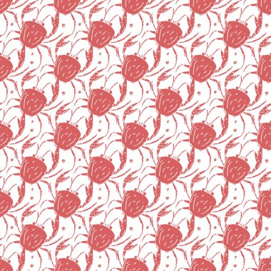 Yengeçlerde pürüzsüz desen. Yengeç ikonlu Doodle vektörü. Yengeç deseni çizildi