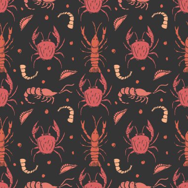 Renkli deniz ürünleri deseni. Deniz mahsulleri arkaplanı