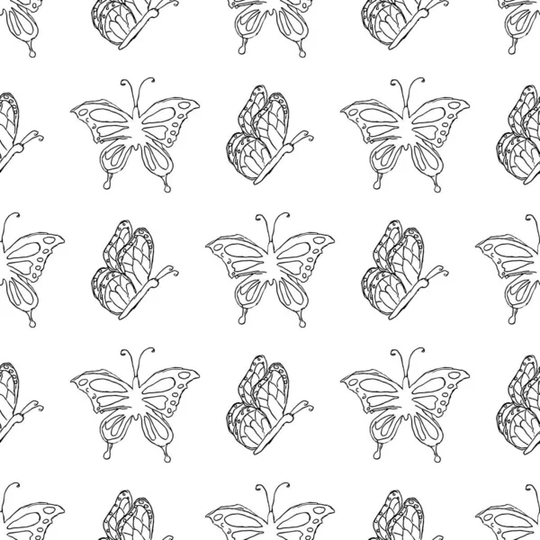 Zökkenőmentes Pillangó Minta Rajzolt Pillangó Háttér — Stock Fotó