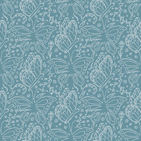 Seamless butterfly pattern. Drawn butterfly background