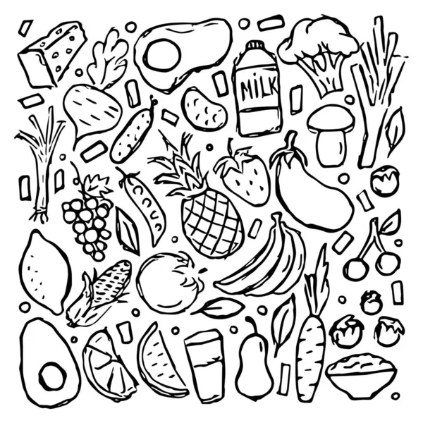 Egészséges Étel Ikonok Rajzolt Egészséges Élelmiszer Háttér — Stock Vector