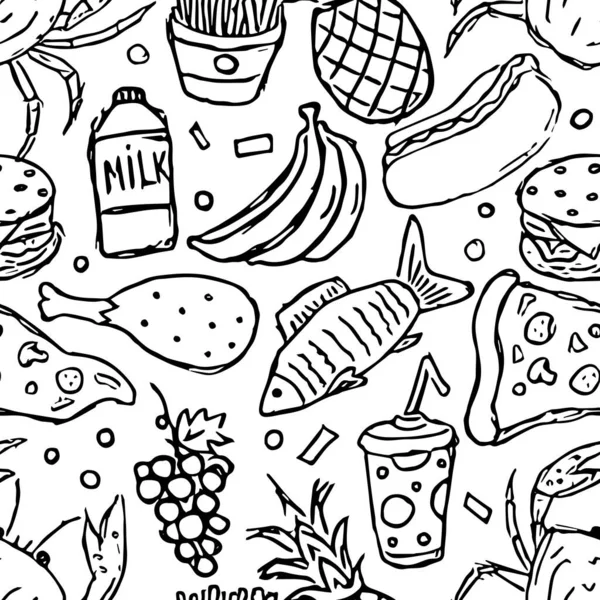 Zökkenőmentes Étel Minta Doodle Élelmiszer Háttér — Stock Vector