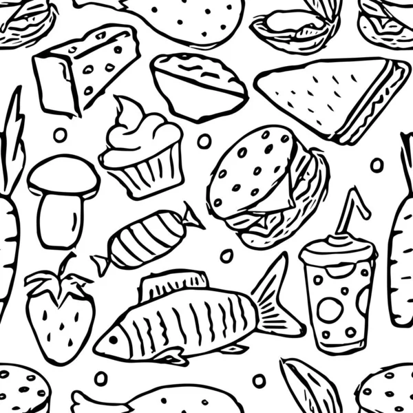 Nahtloses Nahrungsmuster Doodle Lebensmittel Hintergrund — Stockvektor