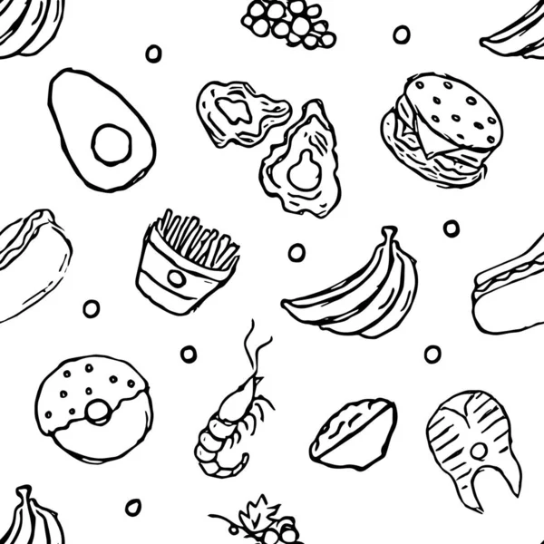 Безшовний Візерунок Їжі Фундамент Їжі Doodle — стоковий вектор