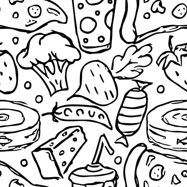 Naadloos Voedselpatroon Doodle Voedsel Achtergrond — Stockvector
