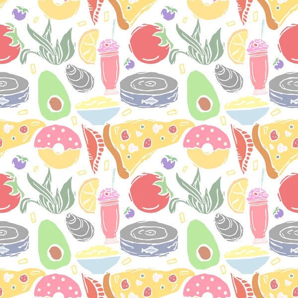 Seamless Food Pattern Doodle Food Background — Stock Vector