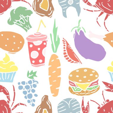 Seamless food pattern. Colored food background